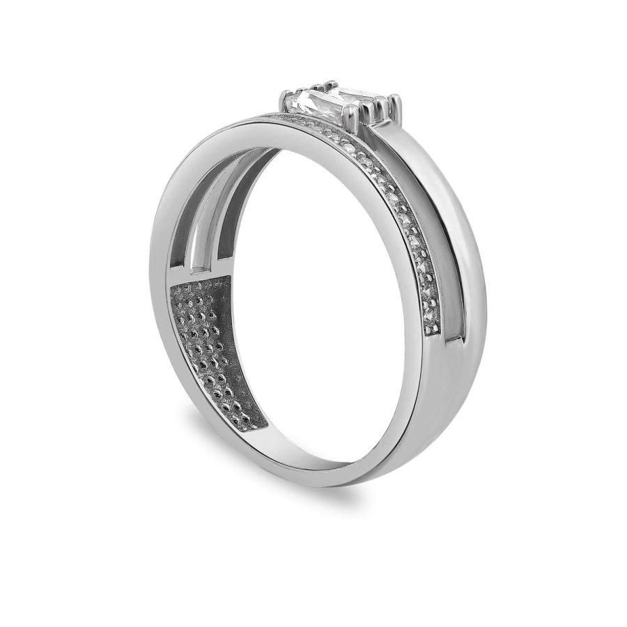 14 Ayar Beyaz Altın Baget Taşlı Yüzük