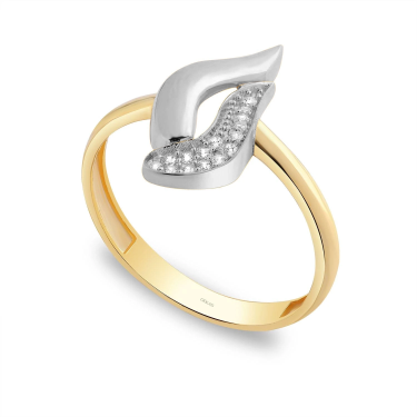 14 Ayar Beyaz Sarı Altın Taşlı Yüzük